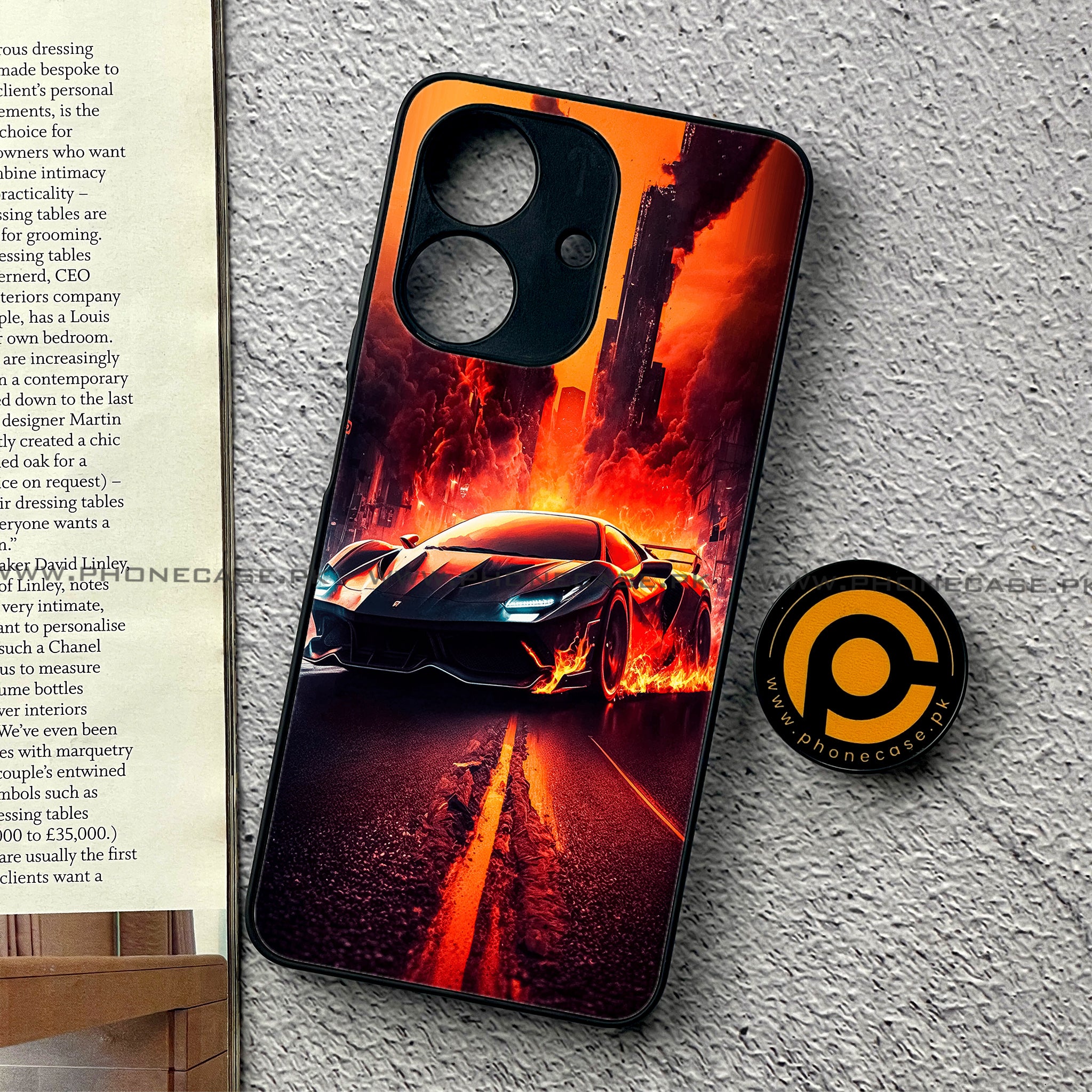 Realme Note 60 - Racing Series - Premium Printed Glass soft Bumper shock Proof Case