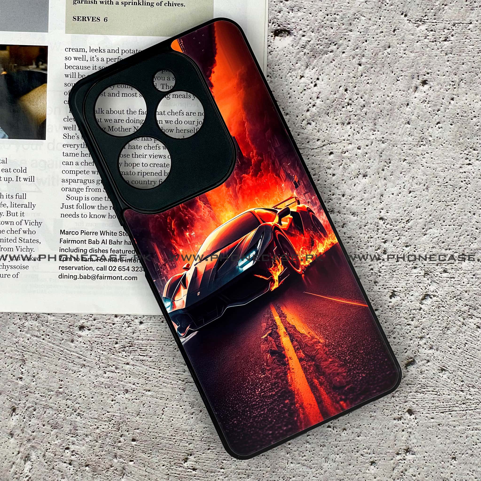 Infinix Hot 40 - Racing Series - Premium Printed Glass soft Bumper shock Proof Case