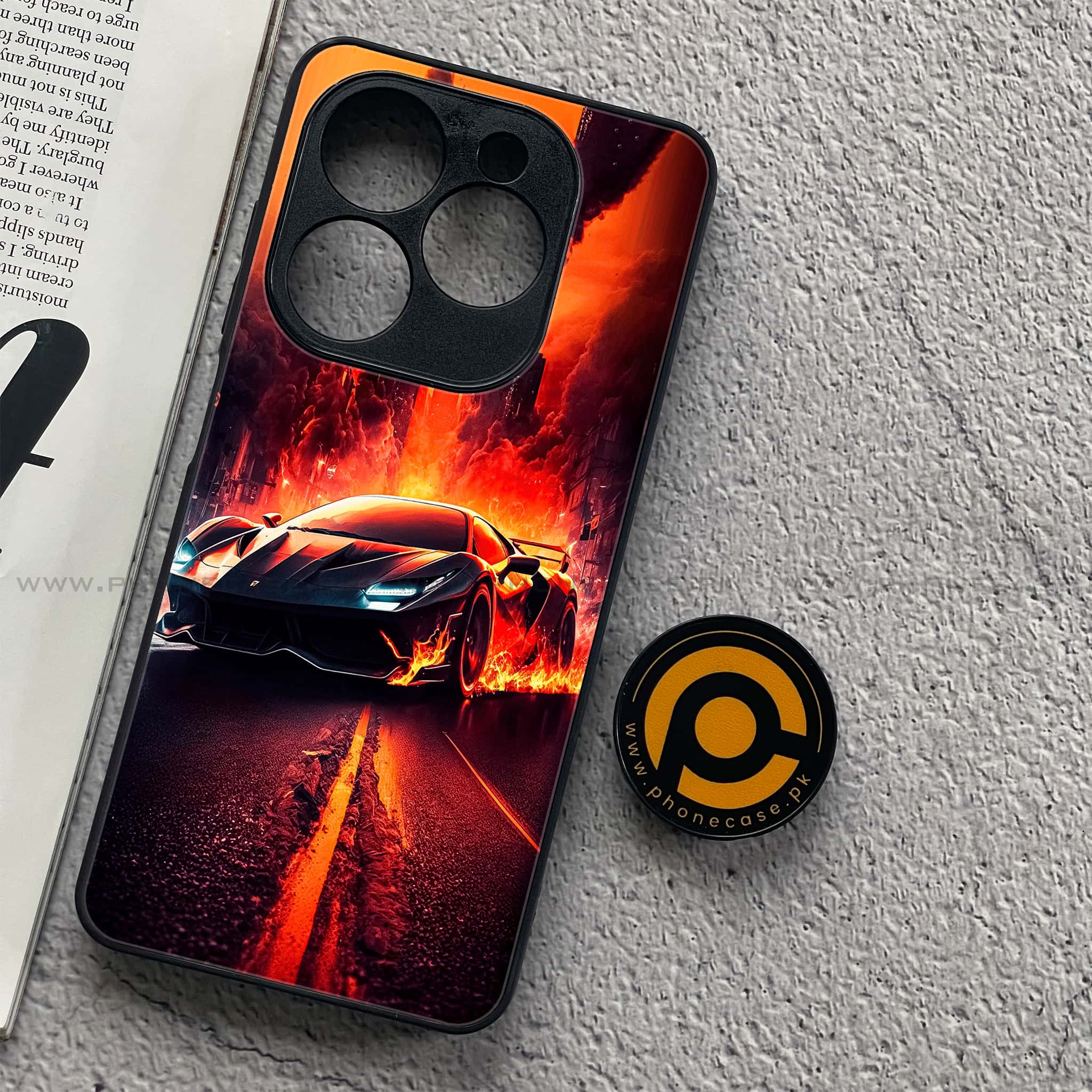 Tecno Spark 20C - Racing Series - Premium Printed Glass soft Bumper shock Proof Case