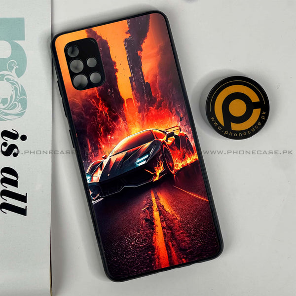Samsung Galaxy A51 Racing Series Premium Printed Glass soft Bumper shock Proof Case