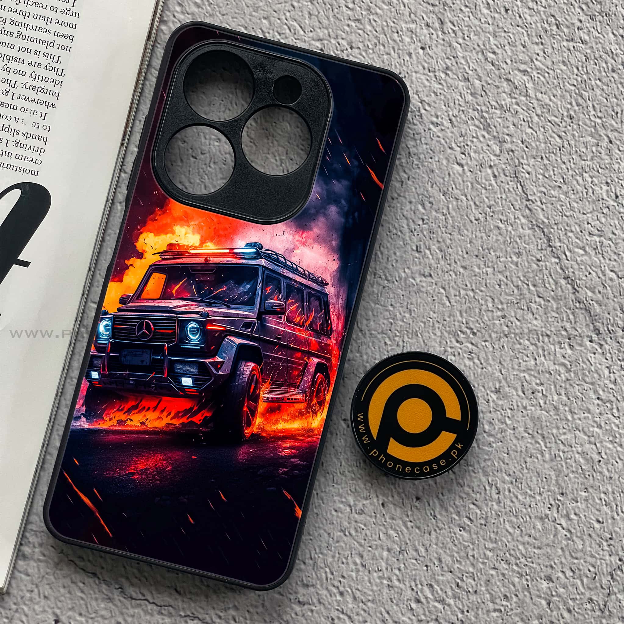 Tecno Spark 20C - Racing Series - Premium Printed Glass soft Bumper shock Proof Case