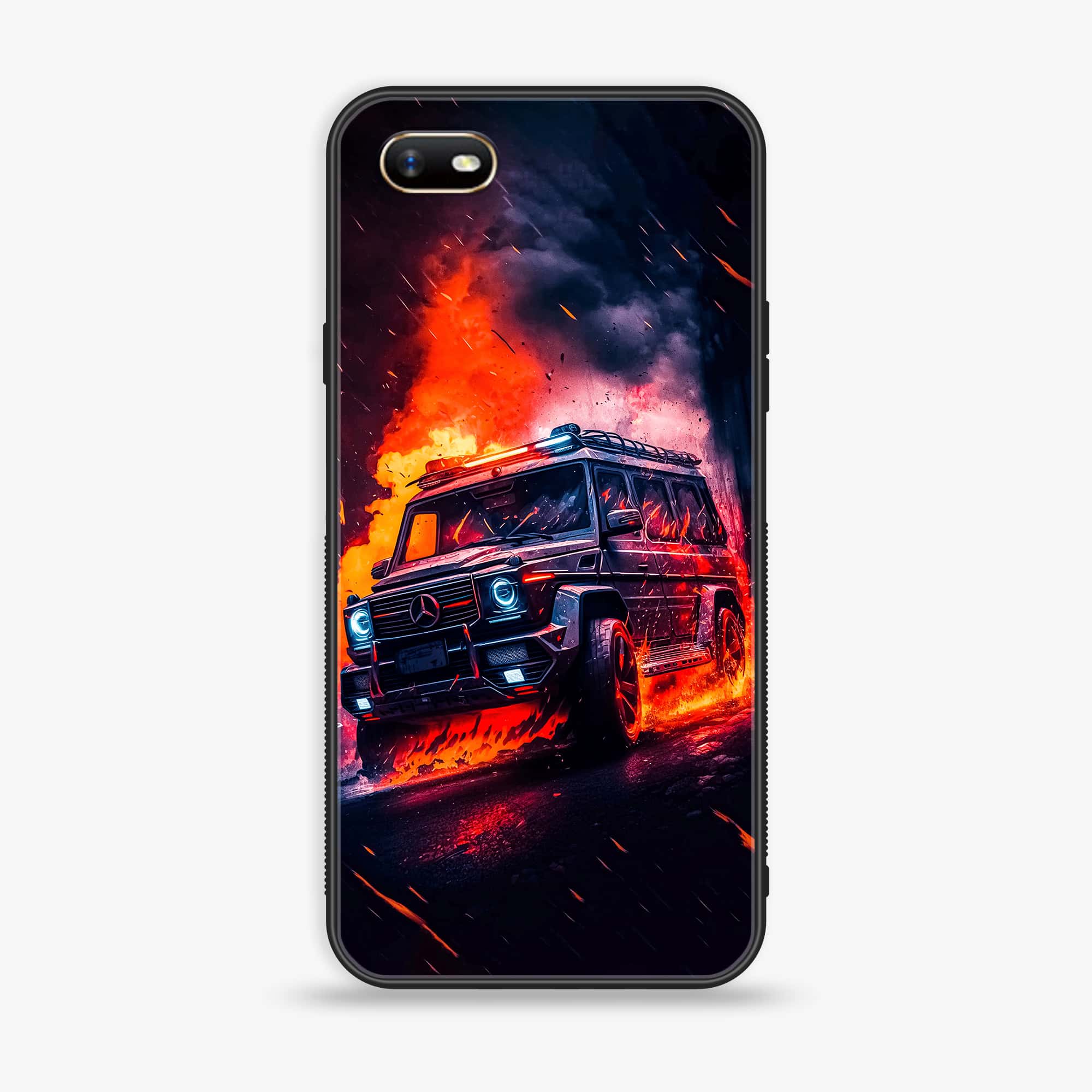 Oppo A1k  - Racing Series - Premium Printed Glass soft Bumper shock Proof Case