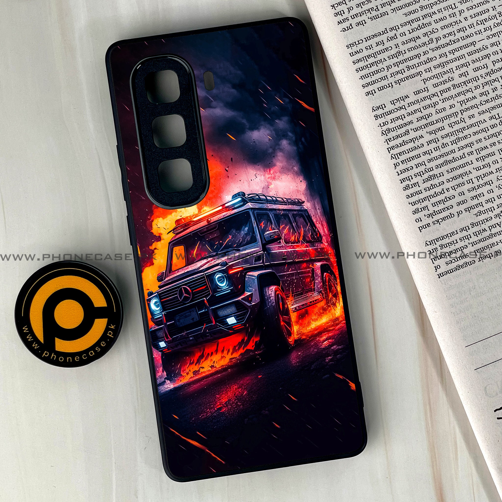 Infinix Hot 50 Pro Plus - Racing Series - Premium Printed Glass soft Bumper shock Proof Case