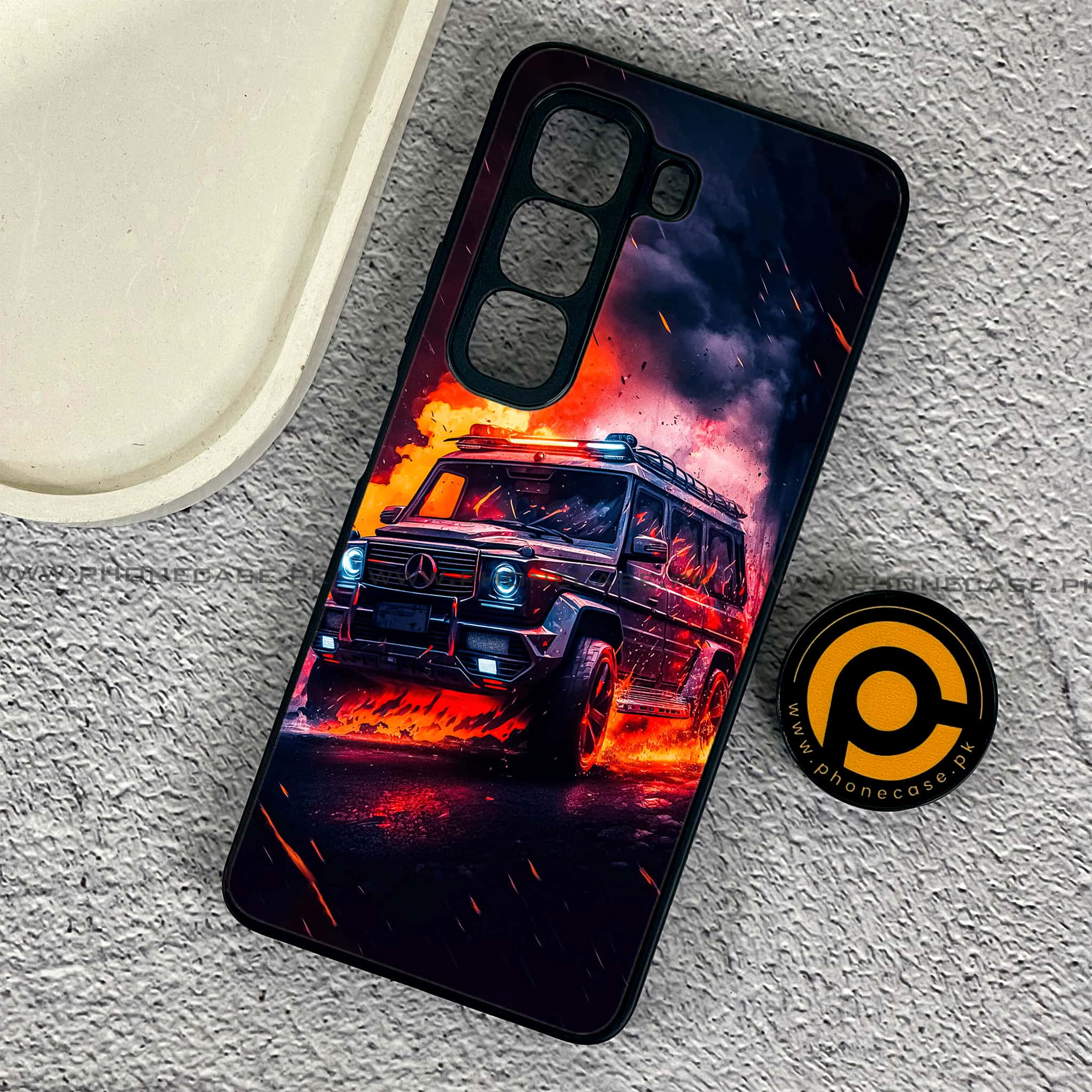 Infinix Hot 50 Pro - Racing Series - Premium Printed Glass soft Bumper shock Proof Case