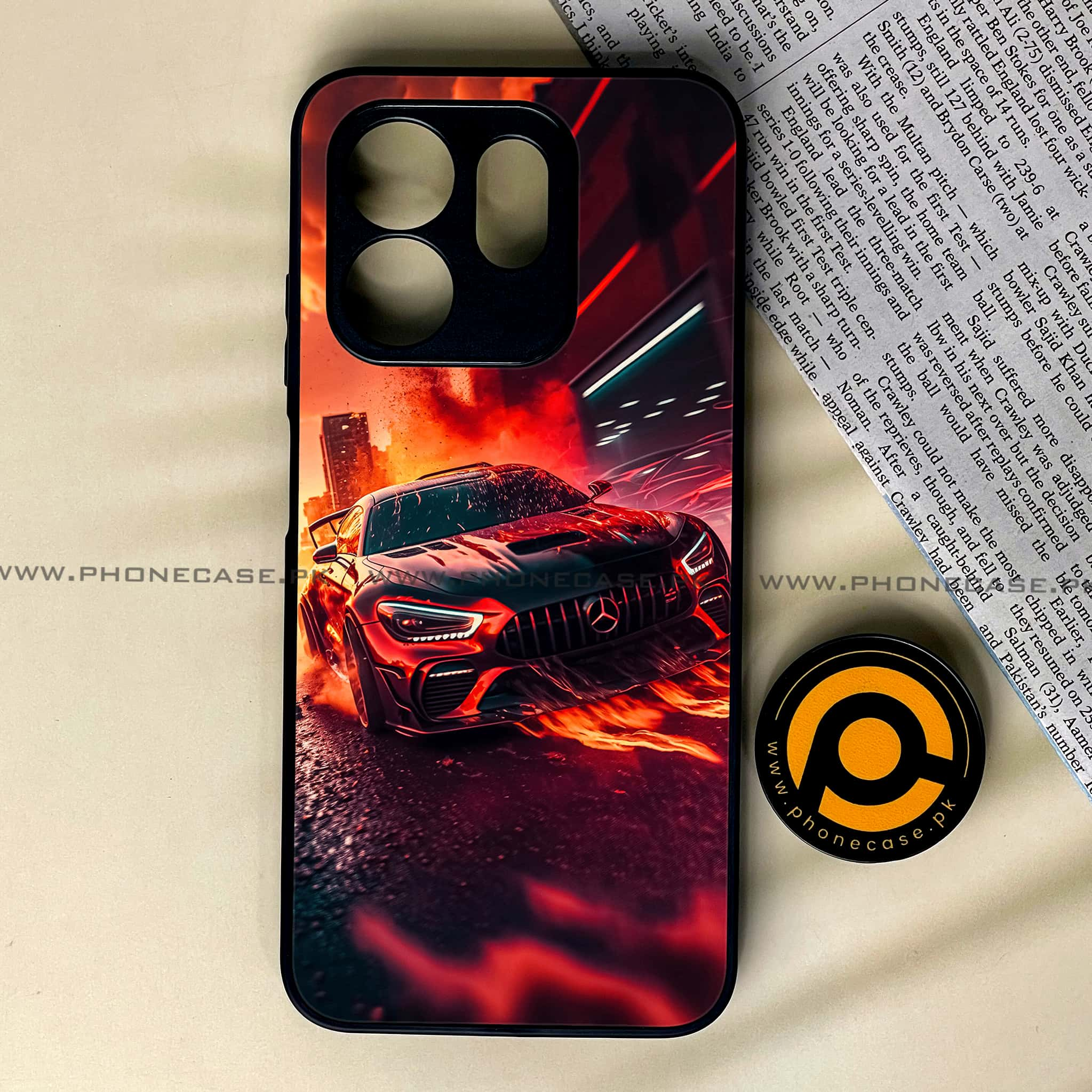 Infinix Hot 50i - Racing Series - Premium Printed Glass soft Bumper shock Proof Case