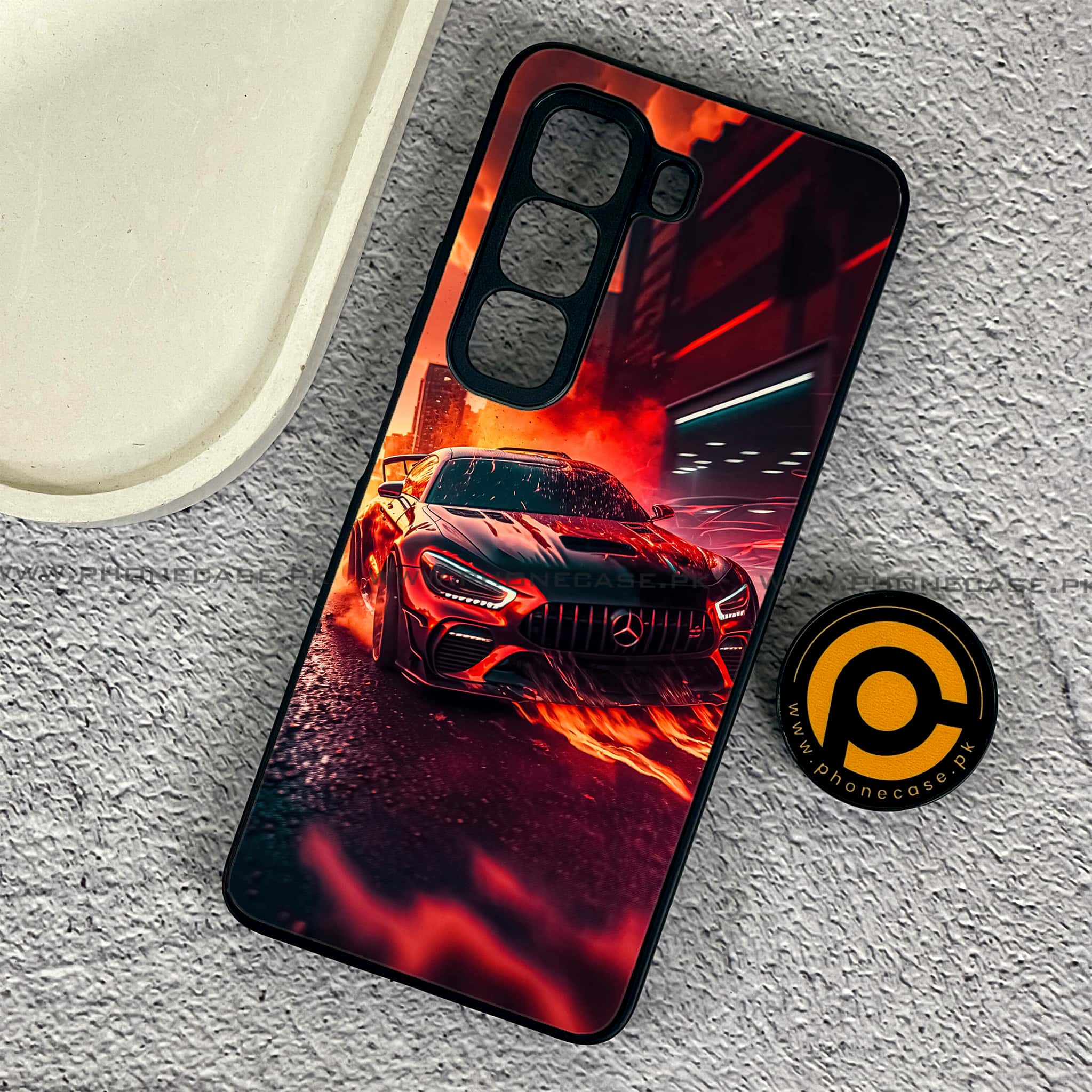 Infinix Hot 50 Pro - Racing Series - Premium Printed Glass soft Bumper shock Proof Case