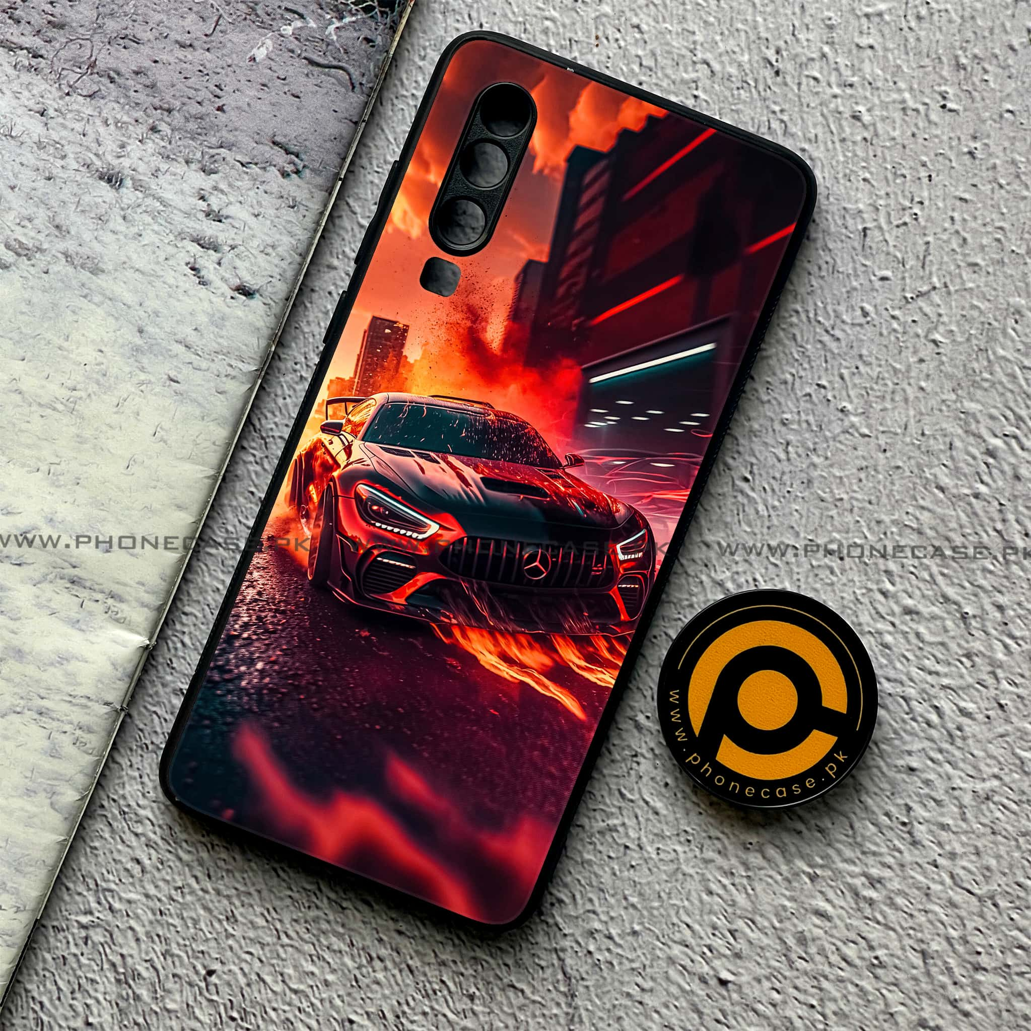 Huawei P30 - Racing Series - Premium Printed Glass soft Bumper shock Proof Case