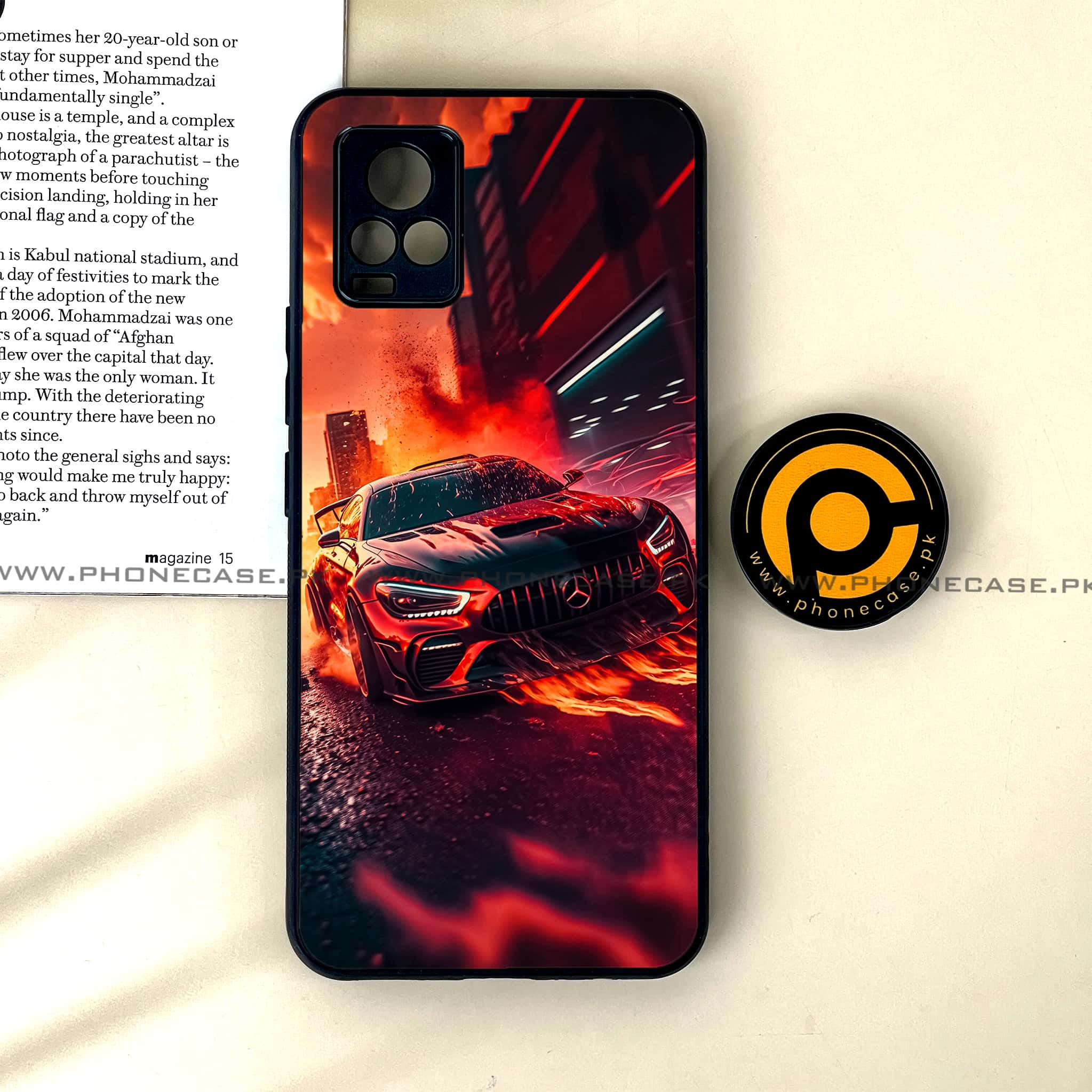 Vivo V20 - Racing Series - Premium Printed Glass soft Bumper shock Proof Case