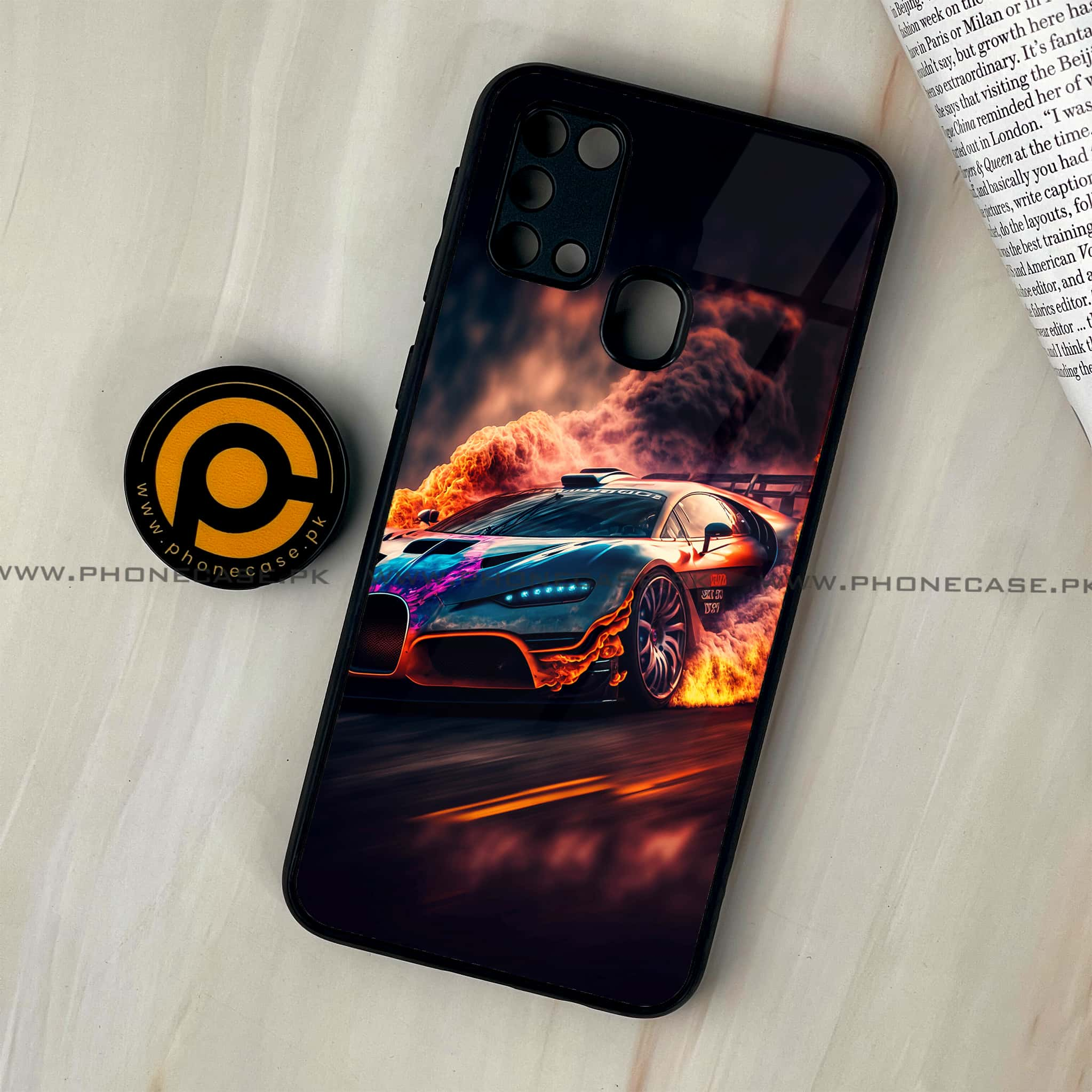 Galaxy M31 - Racing Series - Premium Printed Glass soft Bumper shock Proof Case