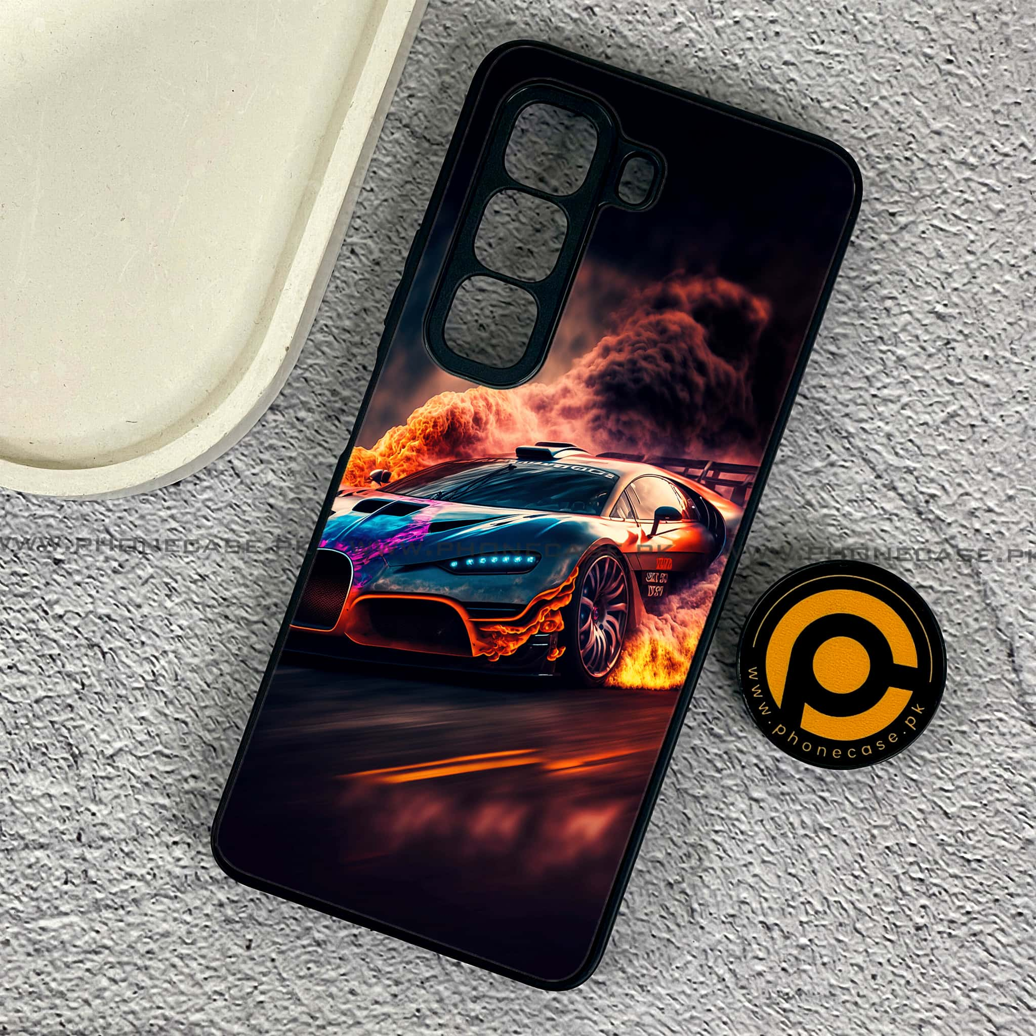 Infinix Hot 50 Pro - Racing Series - Premium Printed Glass soft Bumper shock Proof Case