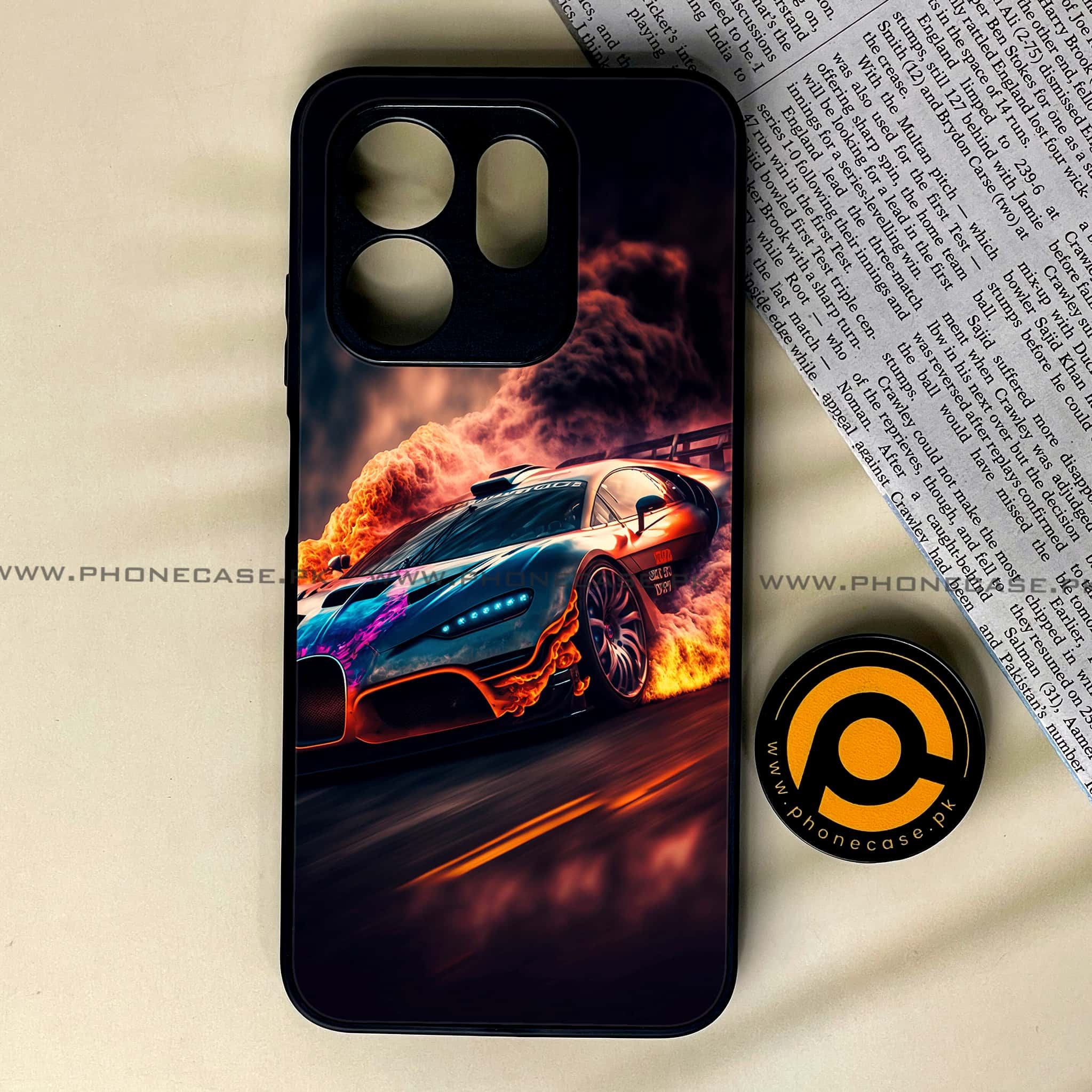 Infinix Hot 50i - Racing Series - Premium Printed Glass soft Bumper shock Proof Case