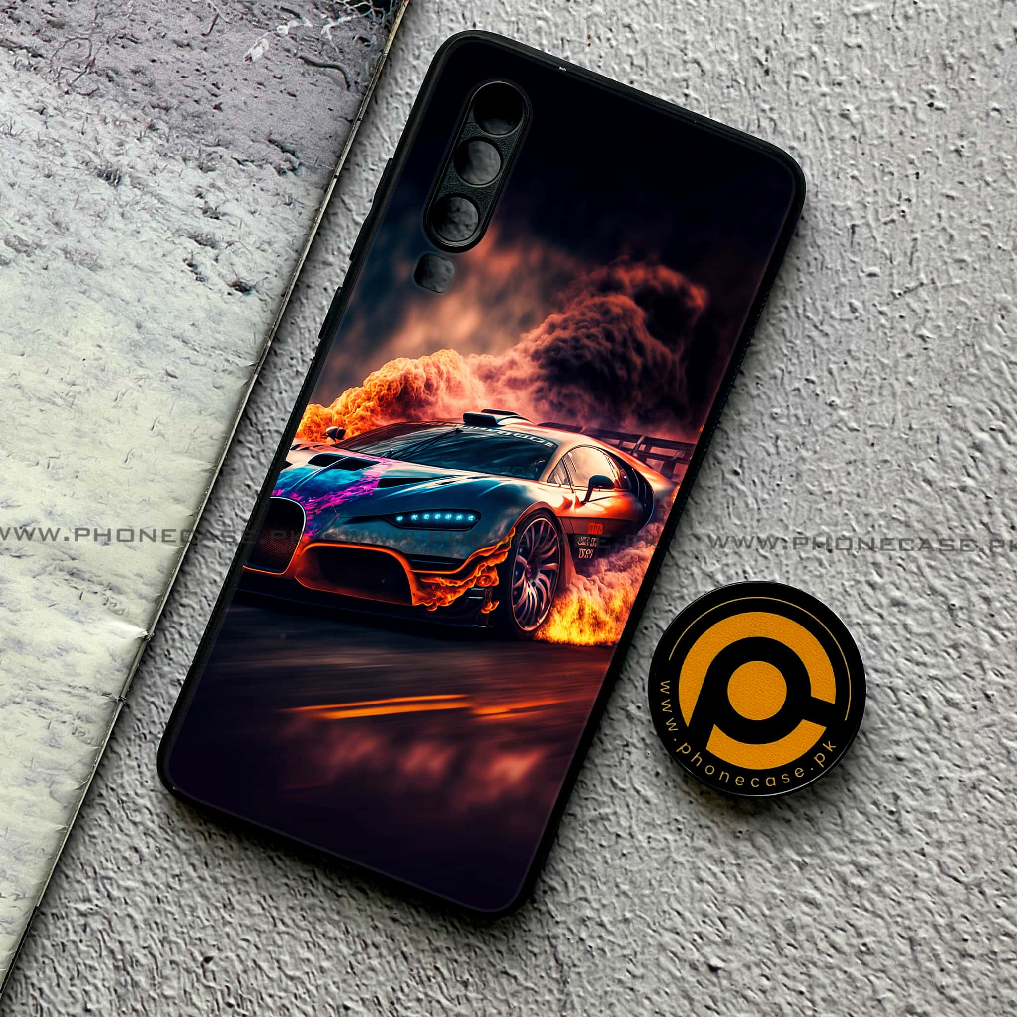 Huawei P30 - Racing Series - Premium Printed Glass soft Bumper shock Proof Case