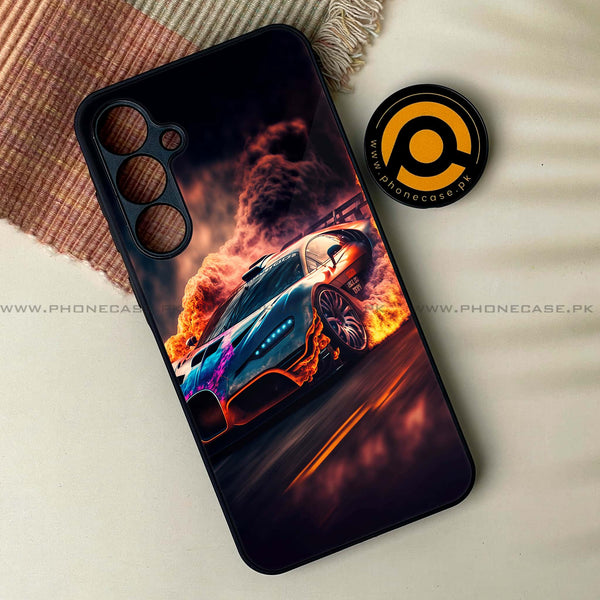 Samsung Galaxy A34 - Racing Design 4- Premium Printed Glass soft Bumper shock Proof Case CS-46506