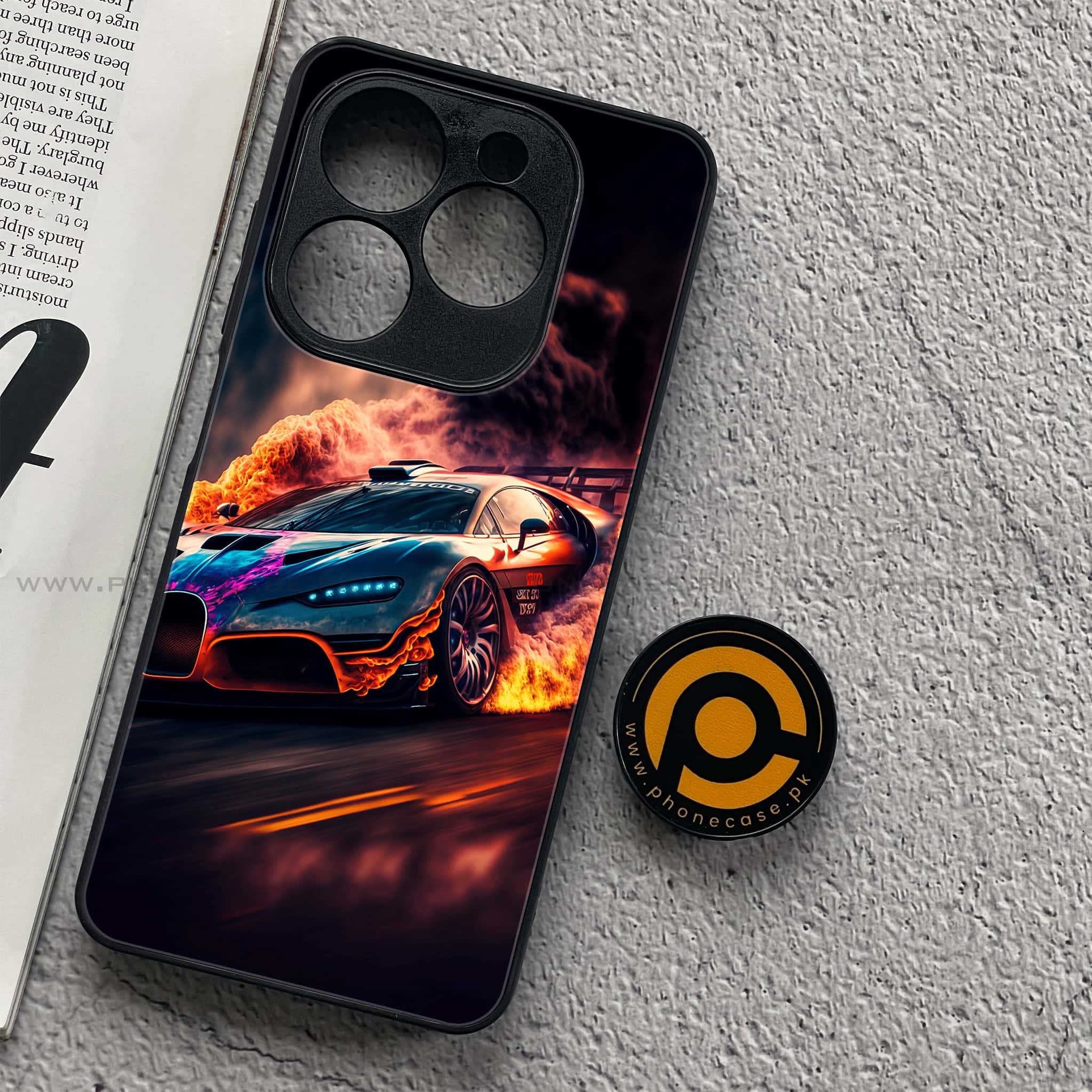 Tecno Spark 20C - Racing Series - Premium Printed Glass soft Bumper shock Proof Case