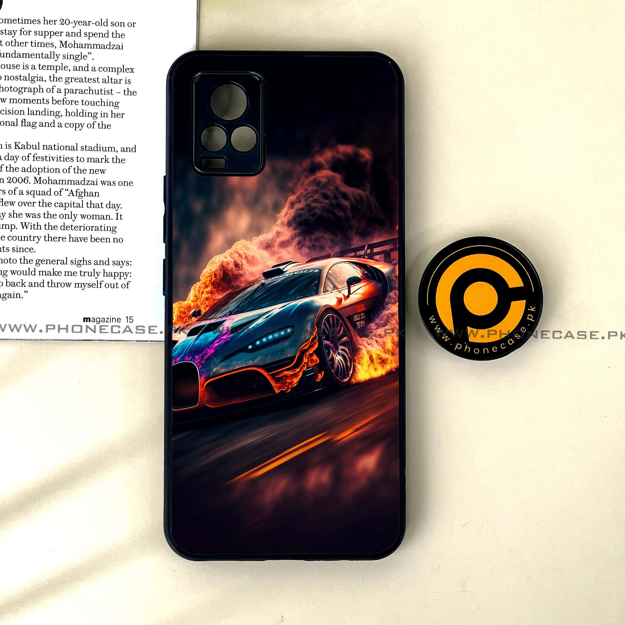 Vivo V20 - Racing Series - Premium Printed Glass soft Bumper shock Proof Case