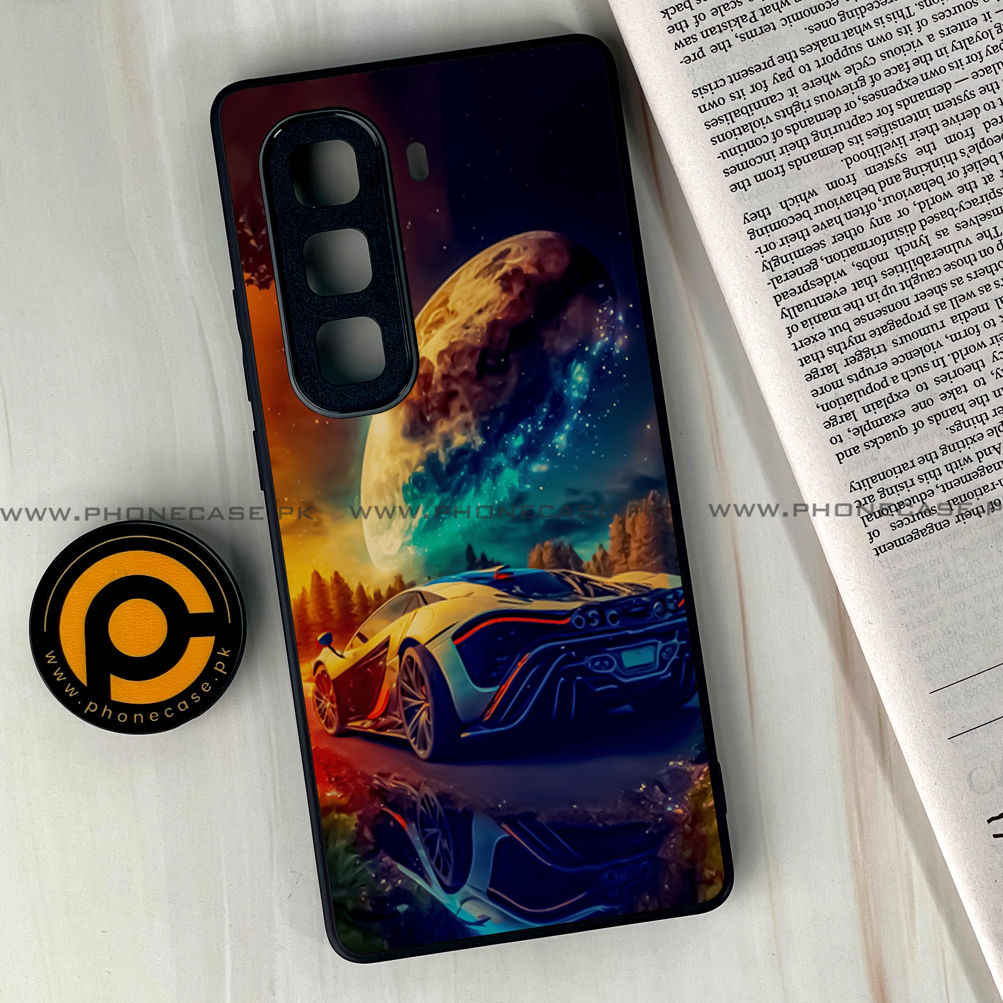 Infinix Hot 50 Pro Plus - Racing Series - Premium Printed Glass soft Bumper shock Proof Case