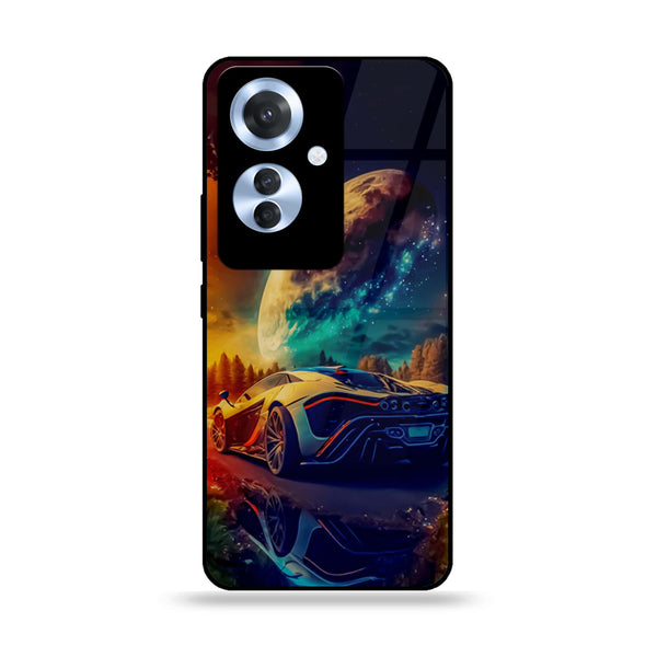 Oppo Reno 11F - Racing Design 5- Premium Printed Glass soft Bumper shock Proof Case CS-44028