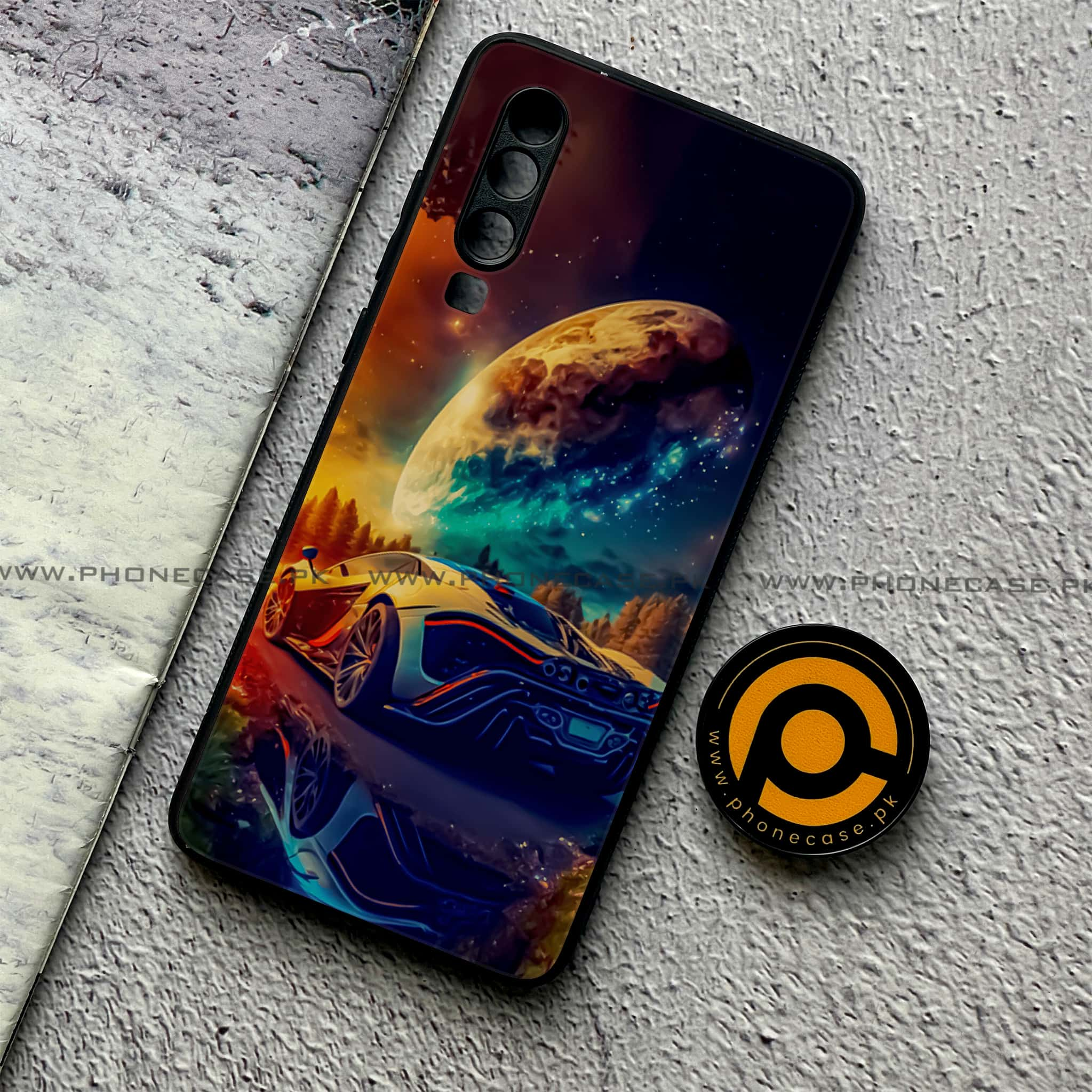 Huawei P30 - Racing Series - Premium Printed Glass soft Bumper shock Proof Case