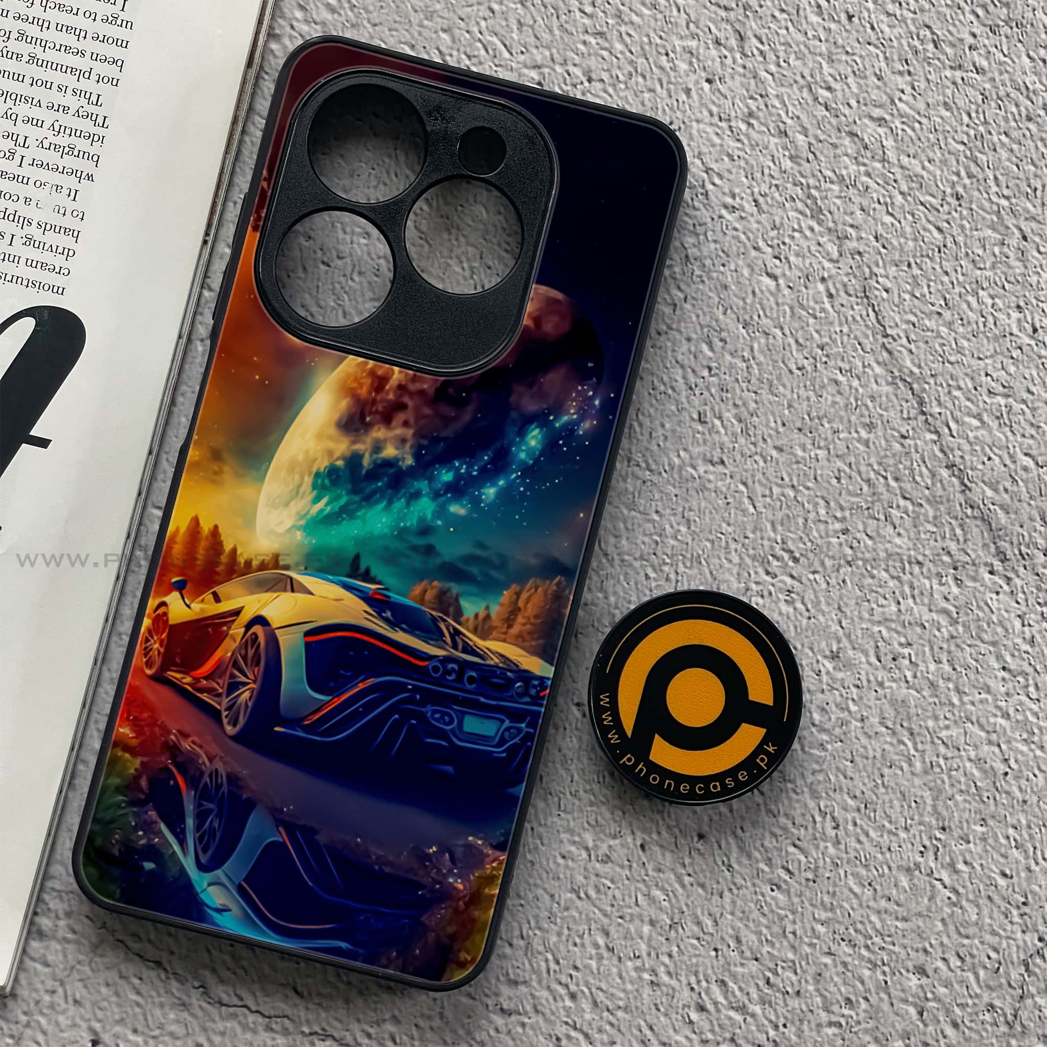 Tecno Spark 20C - Racing Series - Premium Printed Glass soft Bumper shock Proof Case