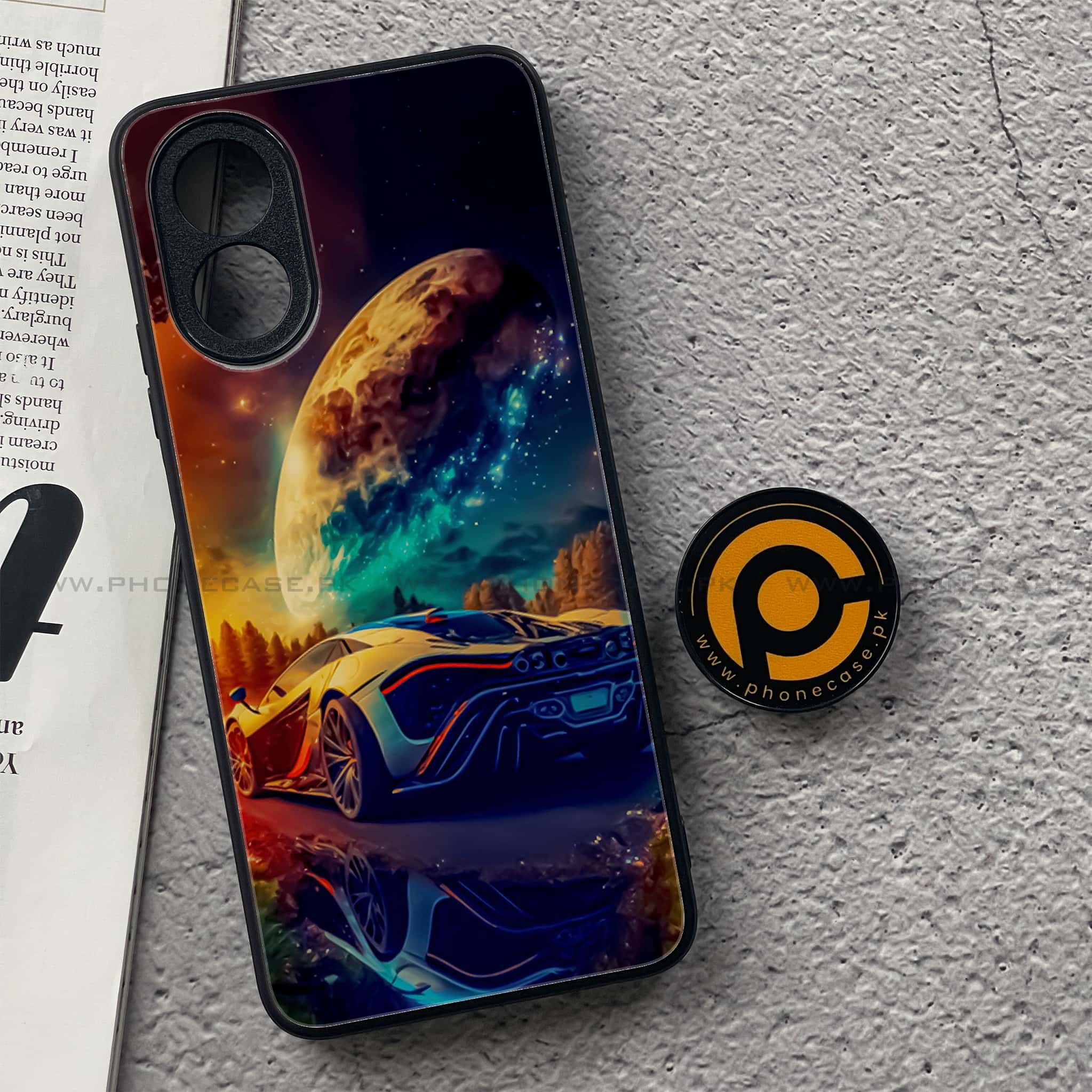 Oppo A18 4G - Racing Series - Premium Printed Glass soft Bumper shock Proof Case