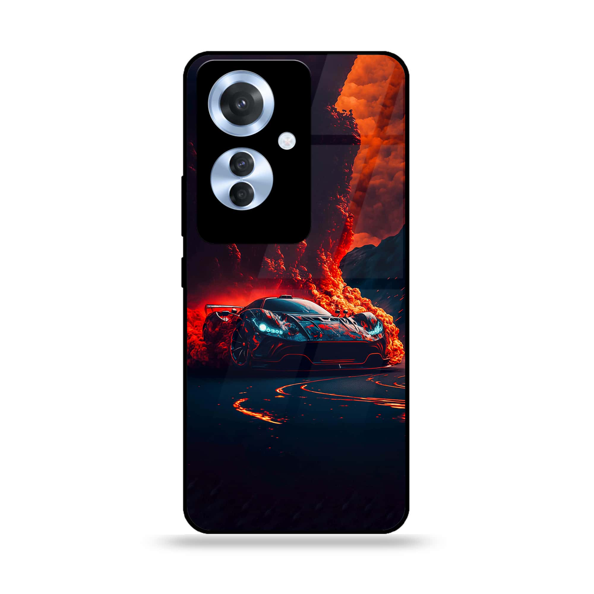 Oppo Reno 11F - Racing Series - Premium Printed Glass soft Bumper shock Proof Case