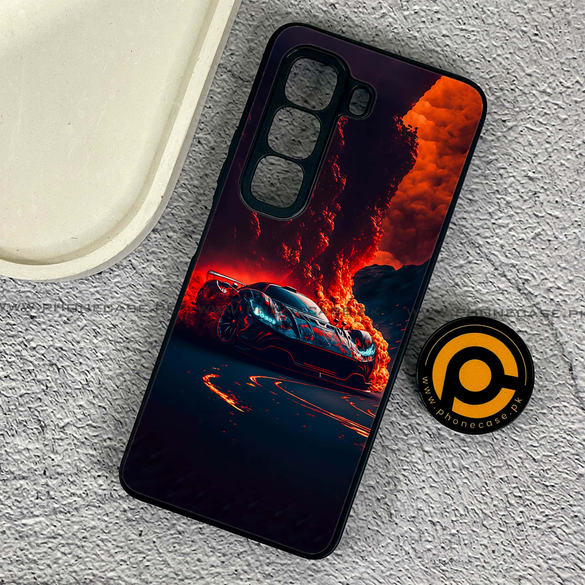 Infinix Hot 50 Pro - Racing Series - Premium Printed Glass soft Bumper shock Proof Case