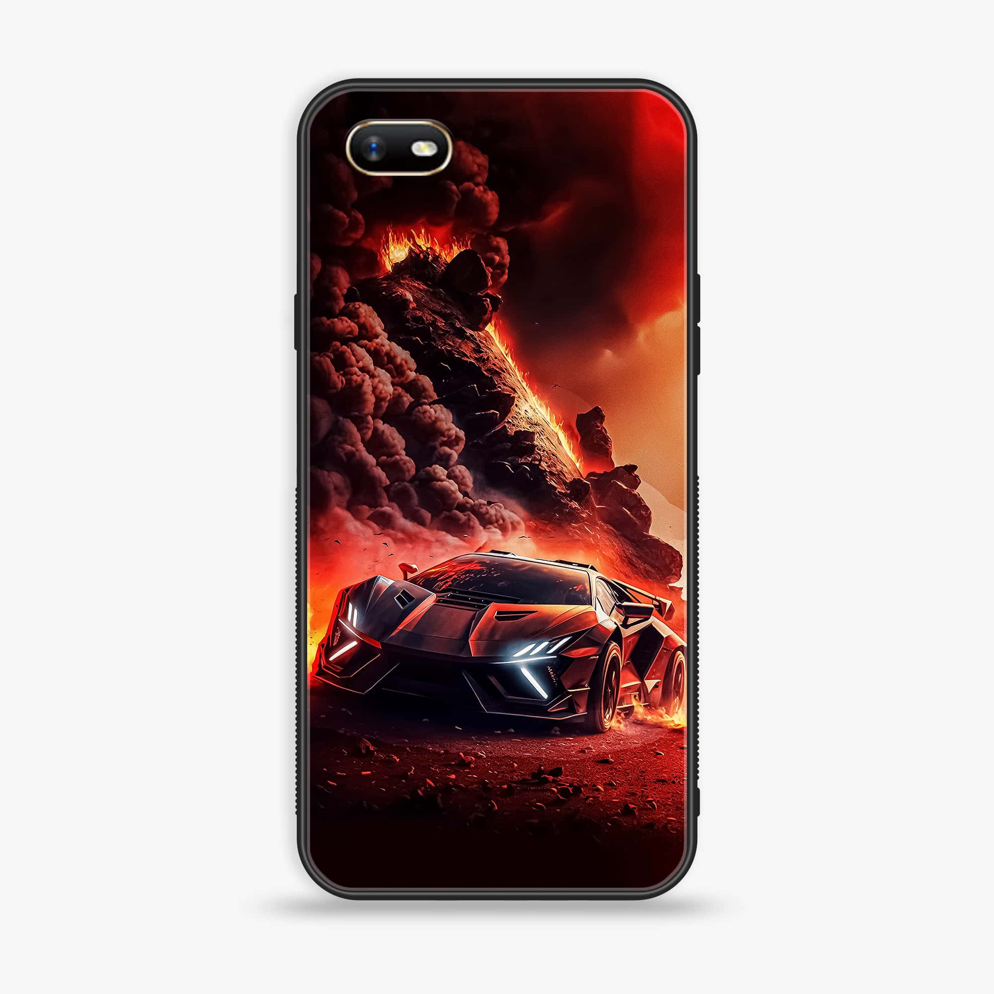 Oppo A1k  - Racing Series - Premium Printed Glass soft Bumper shock Proof Case