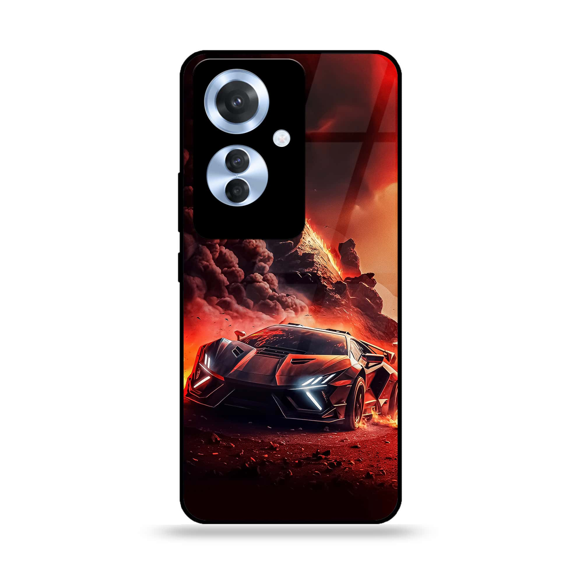 Oppo Reno 11F - Racing Series - Premium Printed Glass soft Bumper shock Proof Case