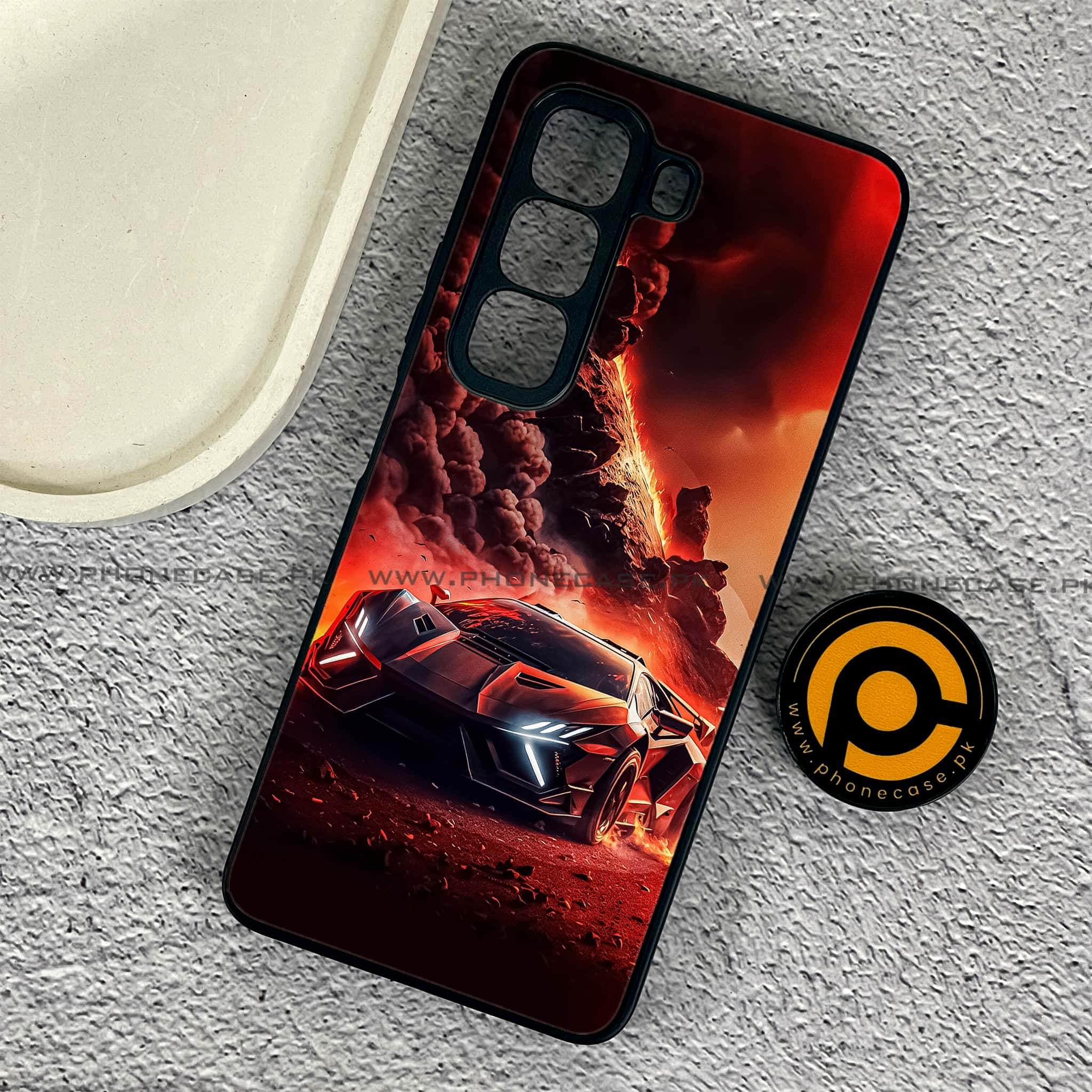 Infinix Hot 50 Pro - Racing Series - Premium Printed Glass soft Bumper shock Proof Case