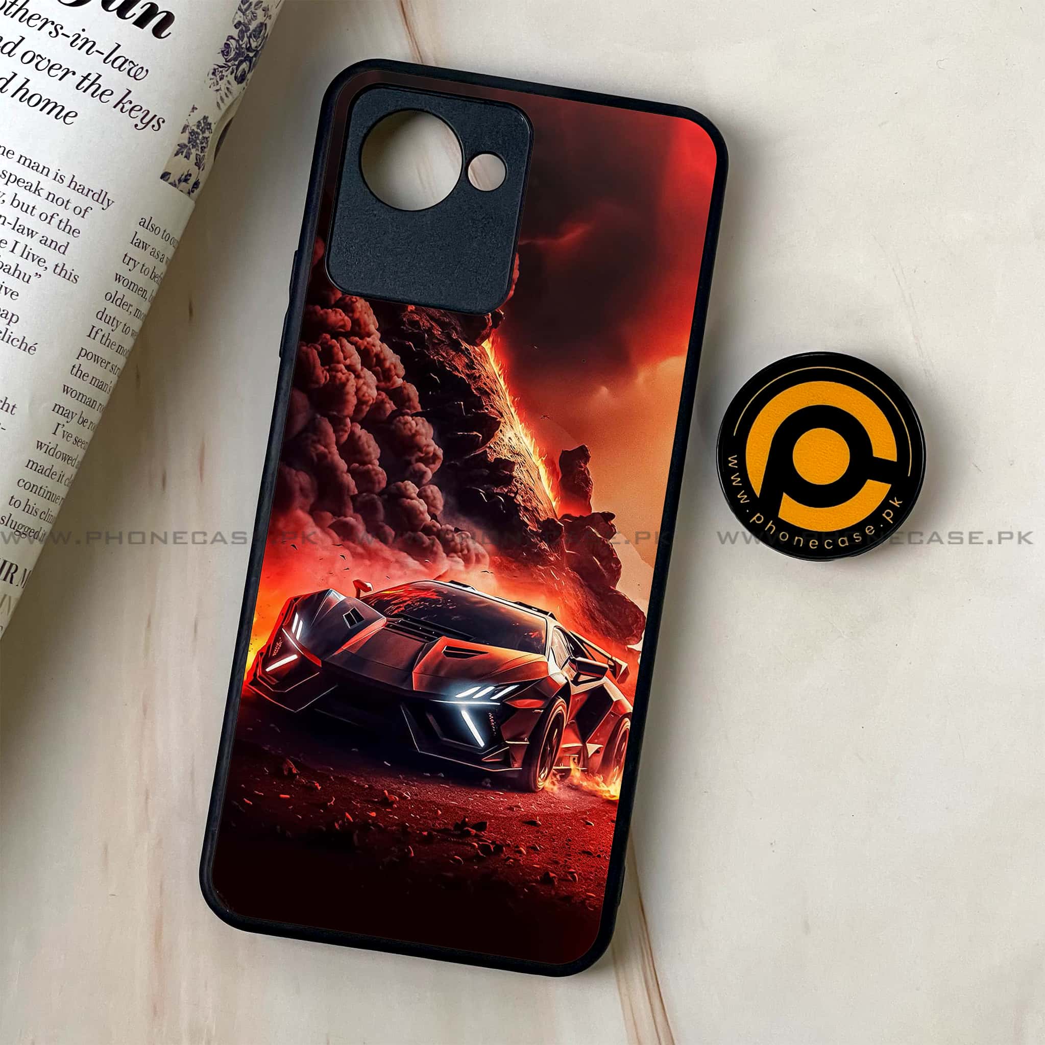 Realme C30 - Racing Series - Premium Printed Glass soft Bumper shock Proof Case