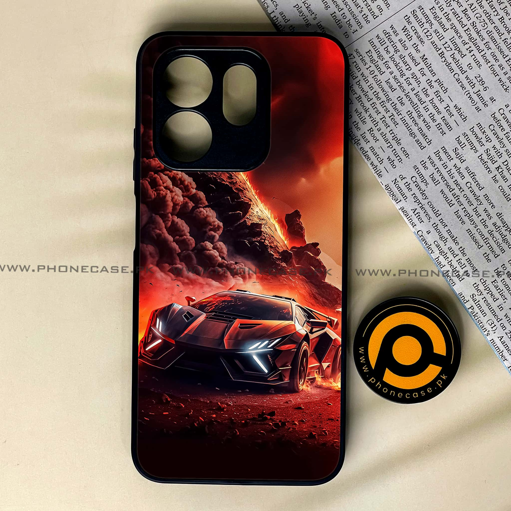 Infinix Hot 50i - Racing Series - Premium Printed Glass soft Bumper shock Proof Case