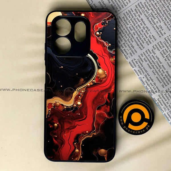 Infinix Hot 50i - Red Gold Marble - Premium Printed Glass soft Bumper Shock Proof Case