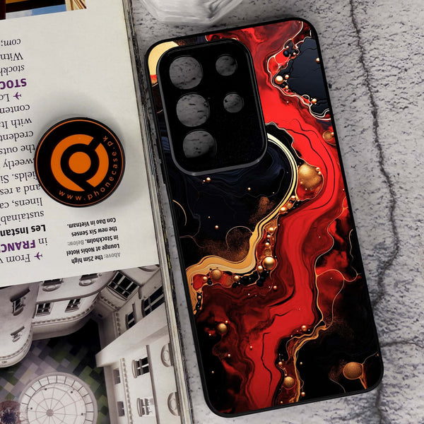 Vivo Y29 4G - Red Gold Marble - Premium Metal Printed soft Bumper Shock Proof Case