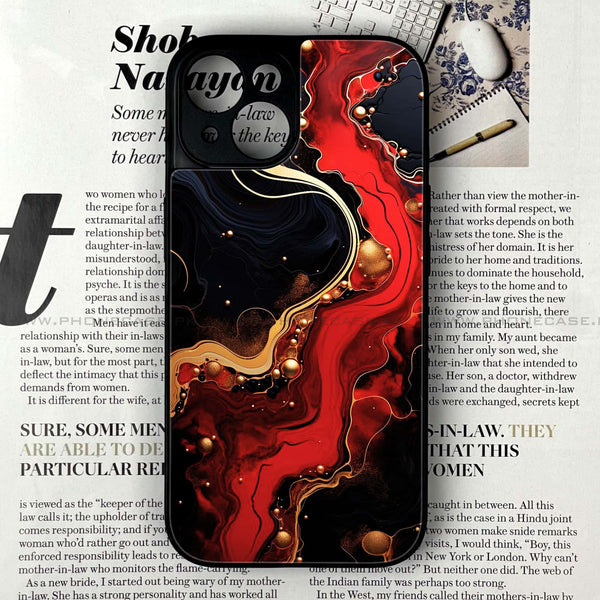 iPhone 15 - Red Gold Marble - Premium Printed Glass soft Bumper Shock Proof Case