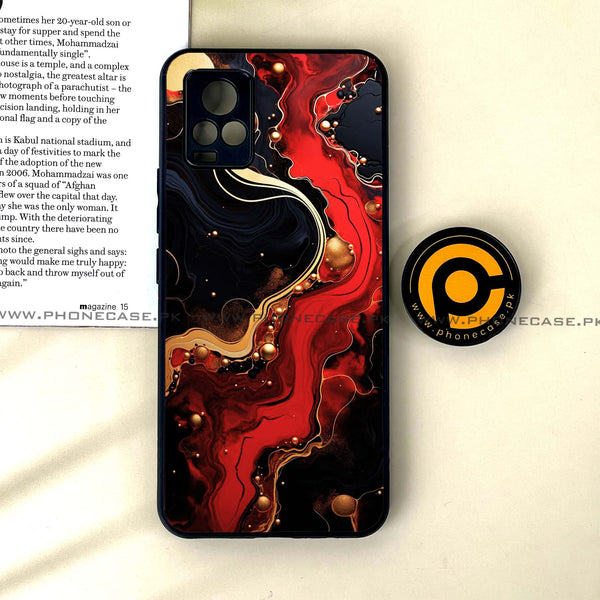 Vivo V20 - Red Gold Marble - Premium Printed Glass soft Bumper Shock Proof Case