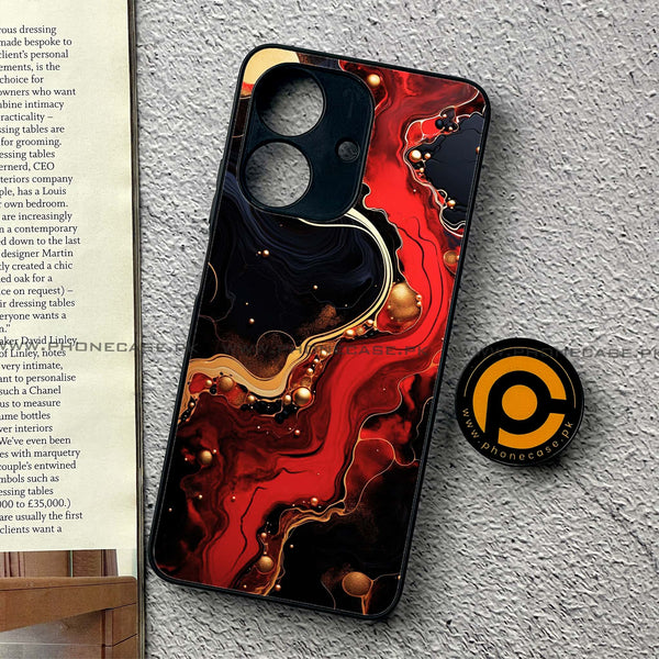 Realme Note 60 - Red Gold Marble - Premium Printed Metal Soft Case