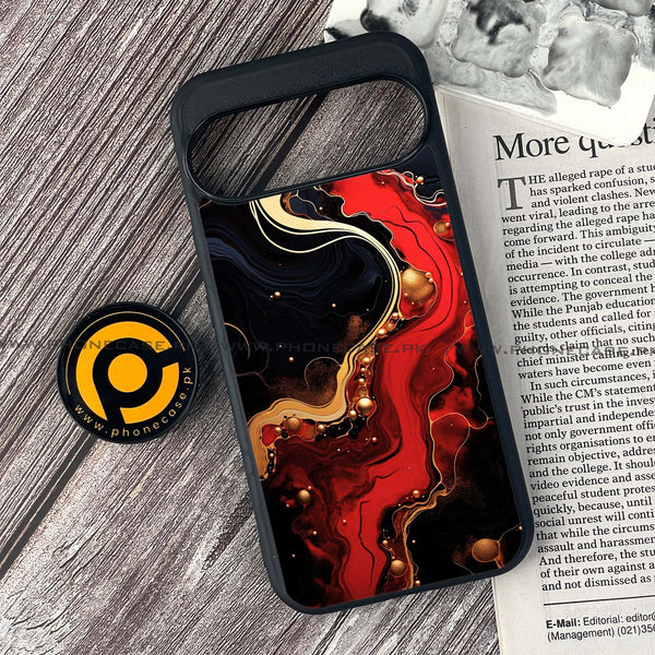 Google Pixel 9 - Red Gold Marble - Premium Printed Glass soft Bumper shock Proof Case