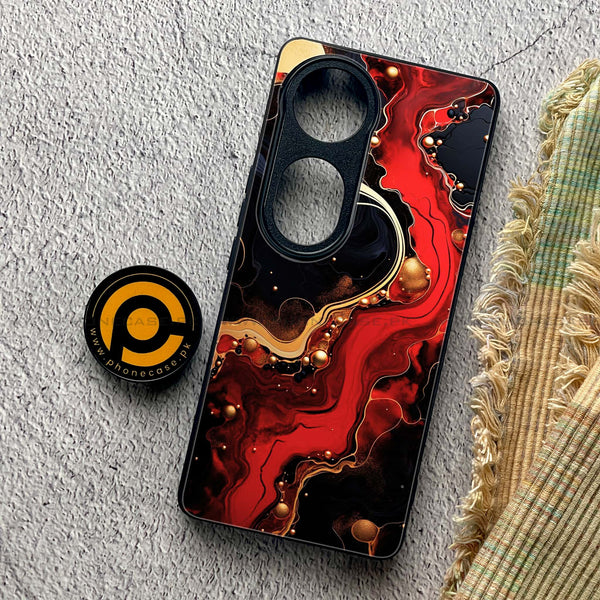 Vivo V40 - Red Gold Marble - Premium Printed Glass soft Bumper shock Proof Case CS-22101