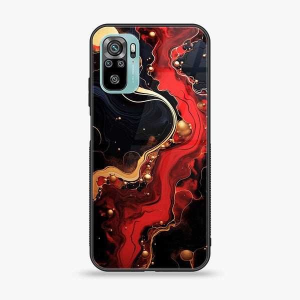 Xiaomi Redmi Note 10 - Red Gold Marble - Premium Printed Glass soft Bumper shock Proof Case CS-40757