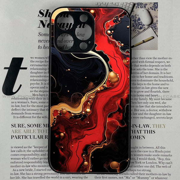 iPhone 15 Pro Max - Red Gold Marble - Premium Printed Glass soft Bumper shock Proof Case