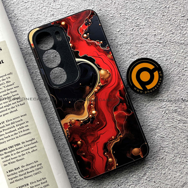 Vivo Y19s - Red Gold Marble - Premium Printed Glass soft Bumper shock Proof Case