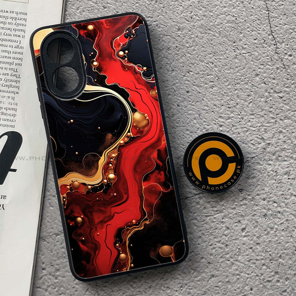 Oppo A18 4G - Red Gold Marble -  Premium Printed Metal soft Bumper shock Proof Case