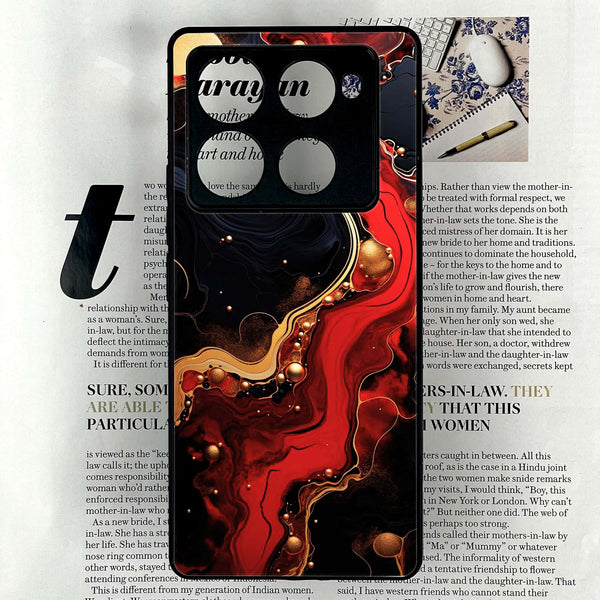 Infinix Note 40 Pro Plus - Red Gold Marble - Premium Metal Printed soft Bumper shock Proof Case