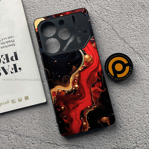 Tecno Pova 6 Pro - Red Gold Marble - Premium Metal  Printed soft Bumper shock Proof Case