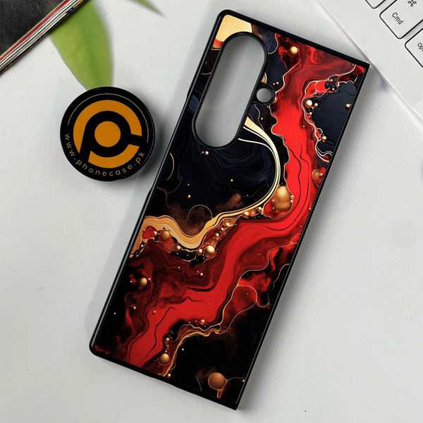Samsung Galaxy Z Fold 7 - Red Gold Marble -  Premium Metal Printed soft Bumper shock Proof Case