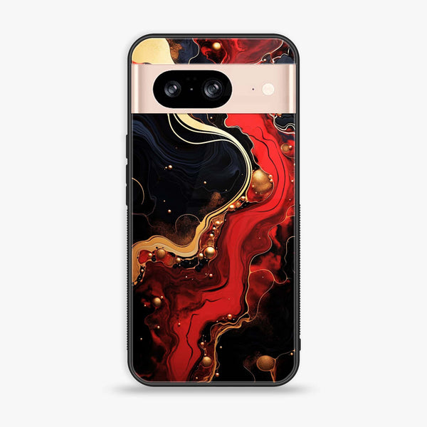 Google Pixel 8 - Red Gold Marble - Premium Printed Glass soft Bumper Shock Proof Case