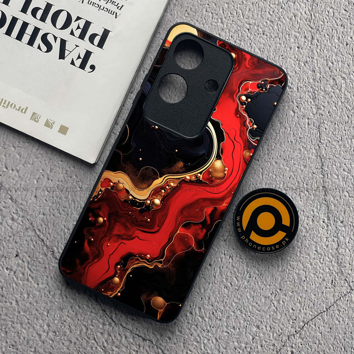 Realme Note 60x - Red Gold Marble - Premium Metal  Printed soft Bumper shock Proof Case