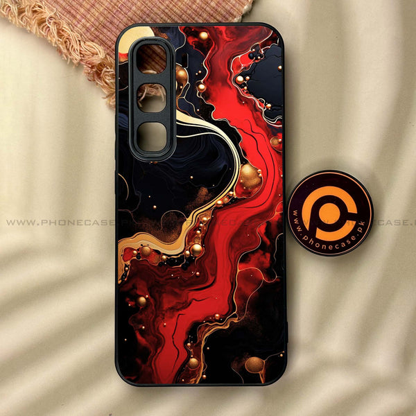 Infinix Hot 60 Pro - Red Gold Marble - Premium Metal Printed soft Bumper shock Proof Case