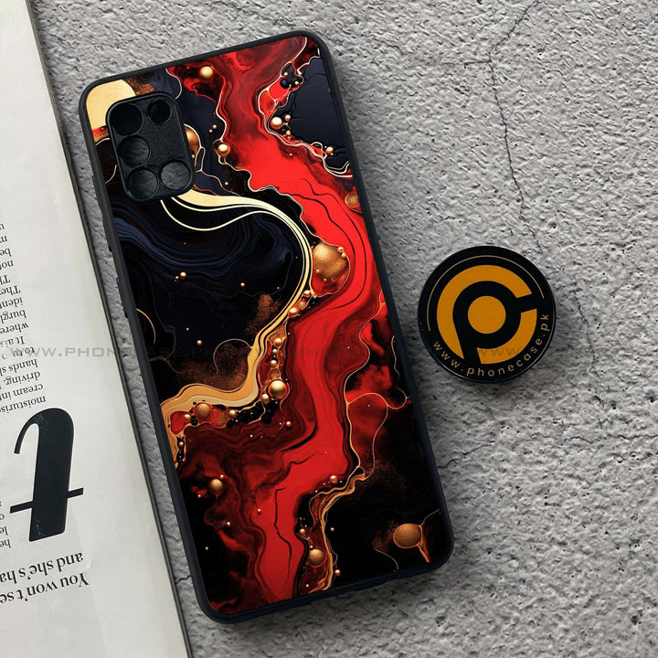 Samsung Galaxy A31 - Red Gold Marble - Premium Printed Glass soft Bumper Shock Proof Case
