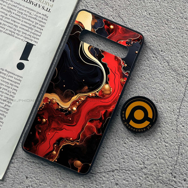 Samsung Galaxy S10 5G - Red Gold Marble - Premium Printed Glass soft Bumper Shock Proof Case